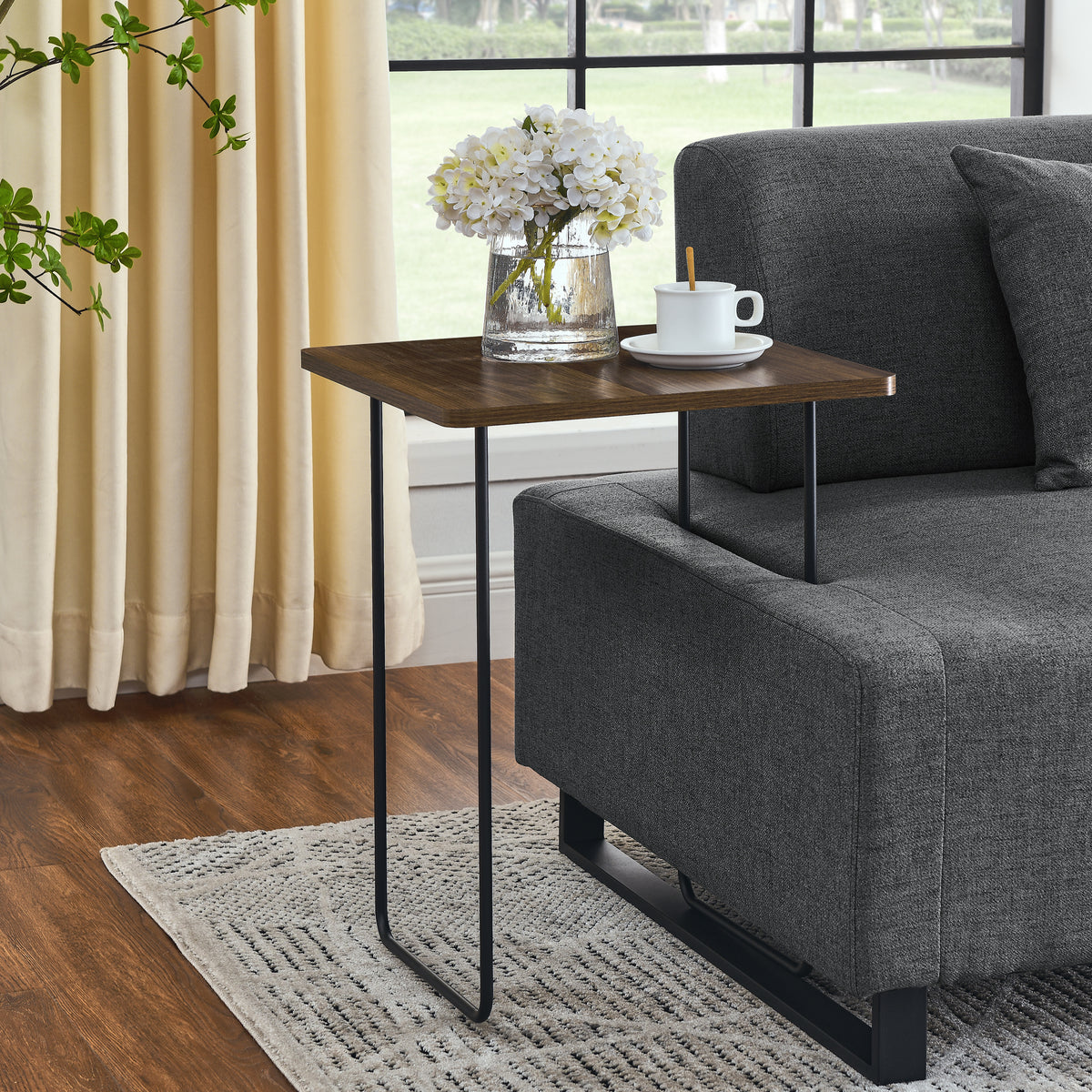 Linen Fabric 3 Seat Sofa with Two End Tables and Two Pillows, Removable Back and Armrest, Morden Style Upholstered 3-Seat Couch for Living Room W487139512-djyc