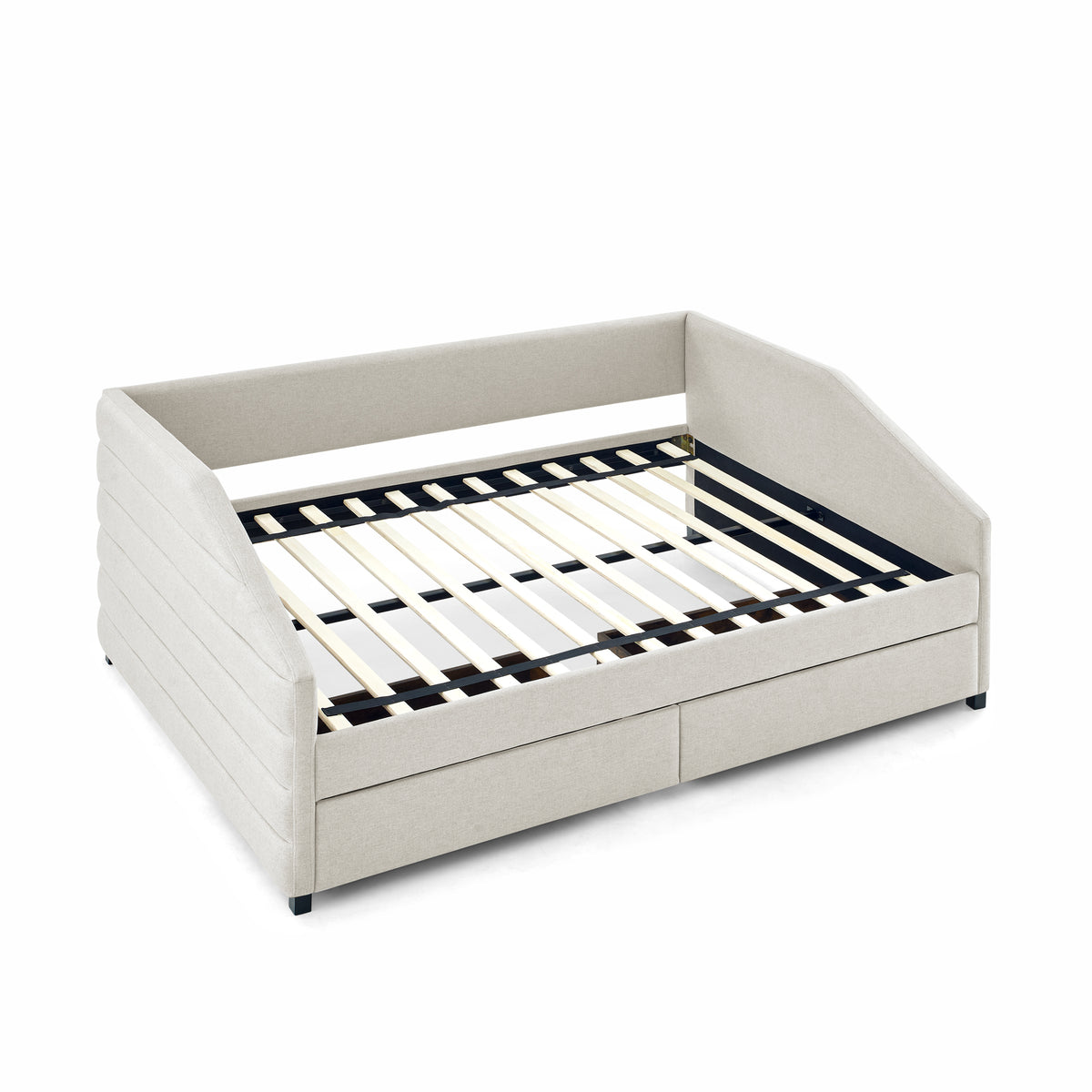 Full Size Daybed with Two Drawers Trundle Upholstered Tufted Sofa Bed, Linen Fabric, Beige (82.5"x58"x34") W487S00177-djyc