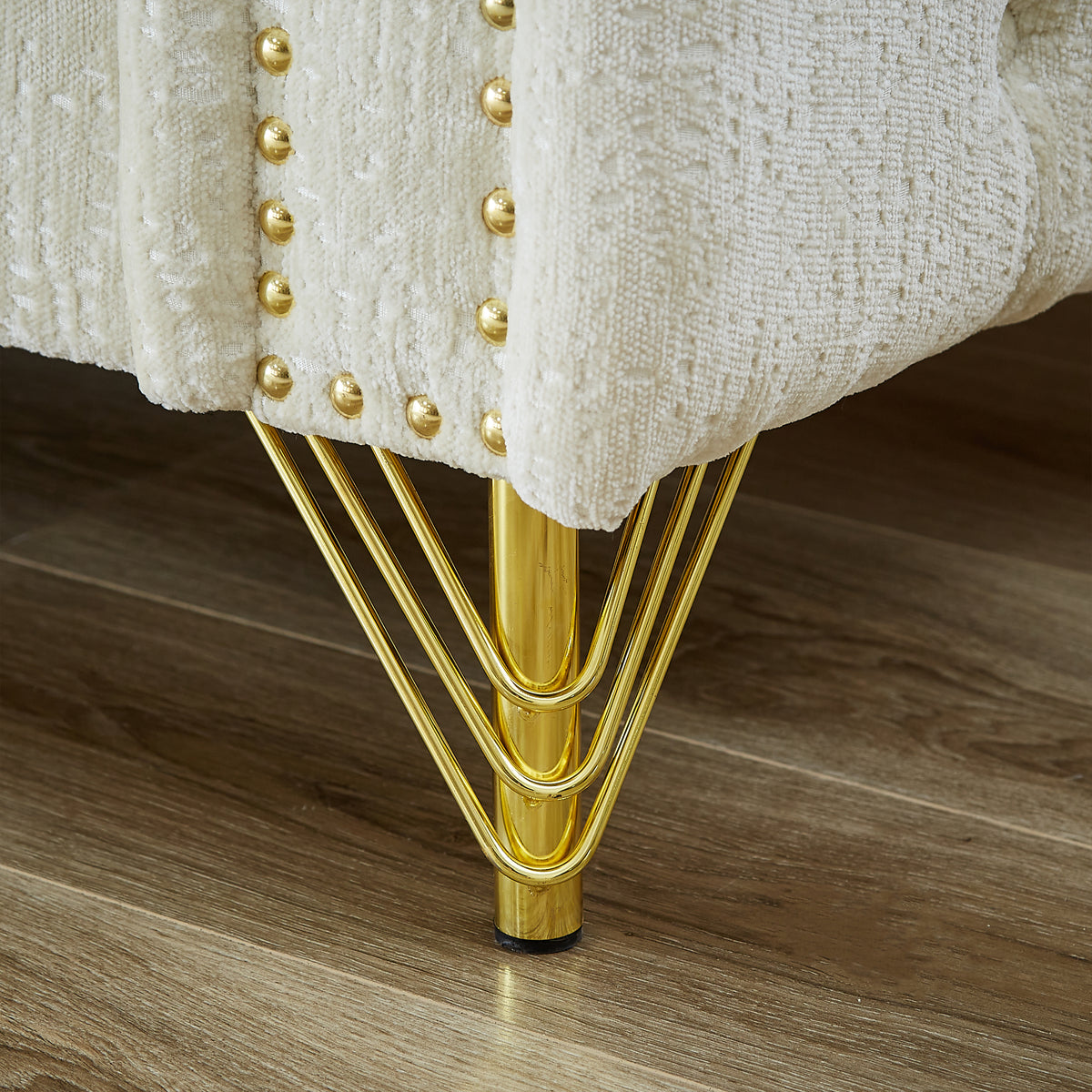 60-Inch Chenille Pull Buckle Design Sofa for Living Room,Buttons Tufted With Copper Nail Decoration Armrest, Modern Couch Upholstered Button And Metal Legs W834S00297-djyc