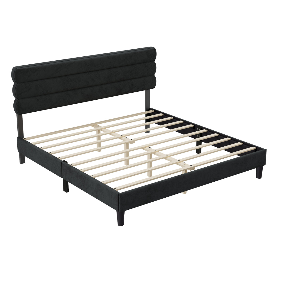 King Bed Frame with Headboard,Sturdy Platform Bed with Wooden Slats Support,No Box Spring,Mattress Foundation,Easy AssemblyDark grey W1793140487-djyc