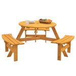 6-Person Circular Outdoor Wooden Picnic Table for Patio, Backyard, Garden, DIY w/ 3 Built-in Benches, 1720lb Capacity - Natural W1422122467-djyc