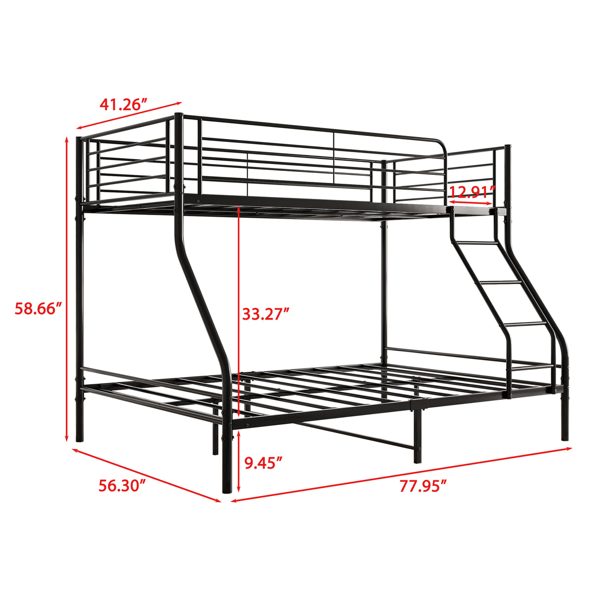 Heavy Duty Twin-Over-Full Metal Bunk Bed, Easy Assembly with Enhanced Upper-Level Guardrail, Black W84056876-djyc