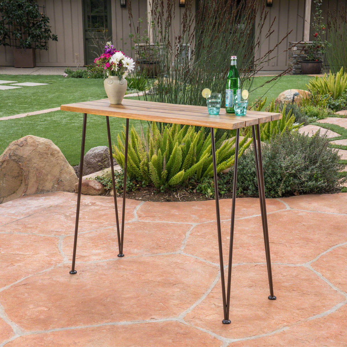 DENALI INDUSTRIAL WOOD AND METAL BAR TABLE 61327-djyc