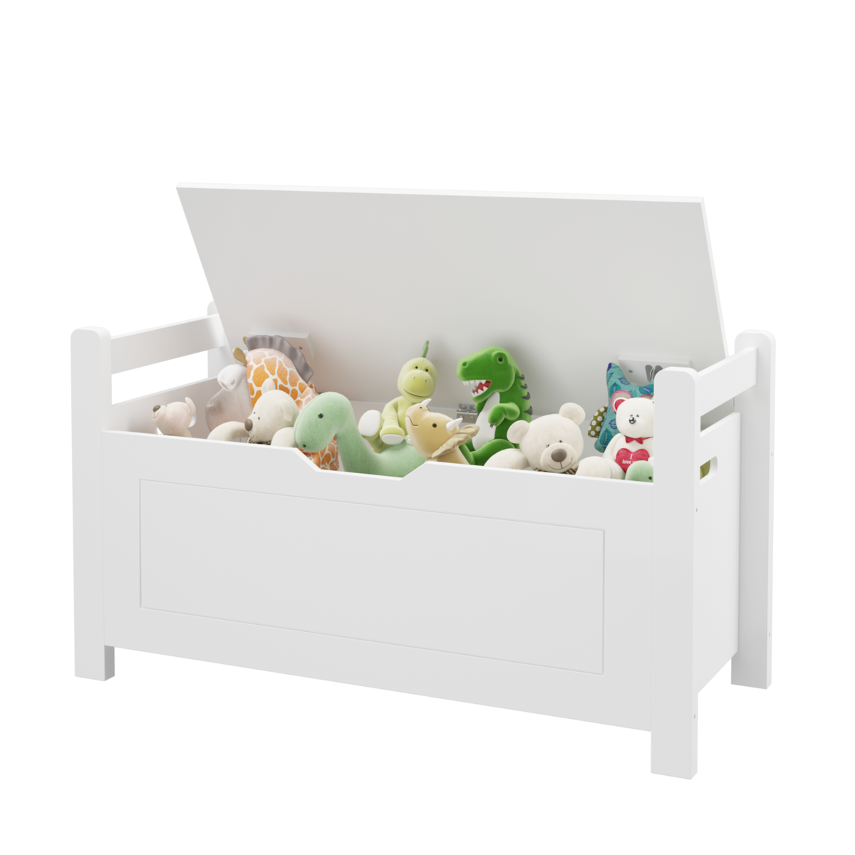 Kids Toy Box Chest, White Rubber Wood Toy Box for Boys Girls, Large Storage Cabinet with Flip-Top Lid/Safety Hinge, Toy Storage Organizer Trunk for Nursery, Playroom W808P171018-djyc