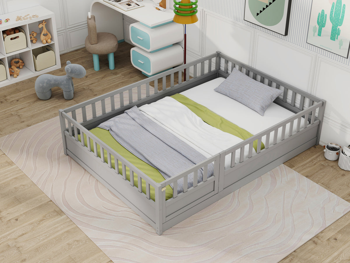 Full sizeFloor bed, integral construction with super high security barrier, door, children's floor bed frame, Montessori wooden children's floor bed,Grey W1858P164934-djyc
