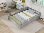 Full sizeFloor bed, integral construction with super high security barrier, door, children's floor bed frame, Montessori wooden children's floor bed,Grey W1858P164934-djyc