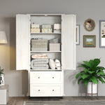 70" Tall Kitchen Pantry Storage Cabinet with 2 Drawers and 3 Shelves, Minimalist Wood Large Storage Cabinet for Kitchen, Dining Room, Living Room, Bathroom (Antique White) W2557P167887-djyc