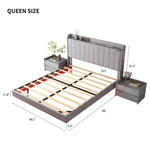 Queen size Floating Bed Frame,with Remote control LED Lights with APP , Wood Platform-Light Grey W2336P167496-djyc