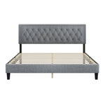 King size Panel Bed Frame with Adjustable Button-Tufted Headboard for Bedroom/Linen Upholstered/Wood Slat Support/Easy Assembly,Light Grey W1793140501-djyc