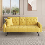 Compact Yellow Velvet Sofa Bed with Nailhead Trim Armrests & Dual Cup Holders - Perfect for Small Spaces, 72-Inch Length W1278P172941-djyc