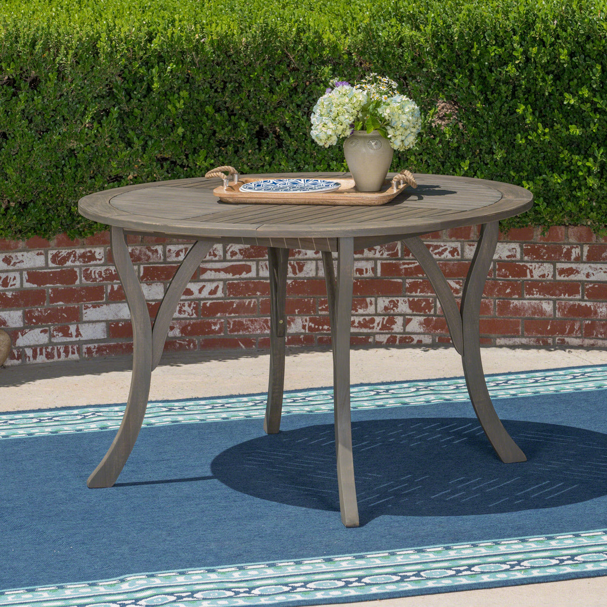 Stylish Acacia Wood Outdoor Table – Teak Finish with Perpendicular Slats for a Modern Patio Look 62916.00GRY-djyc