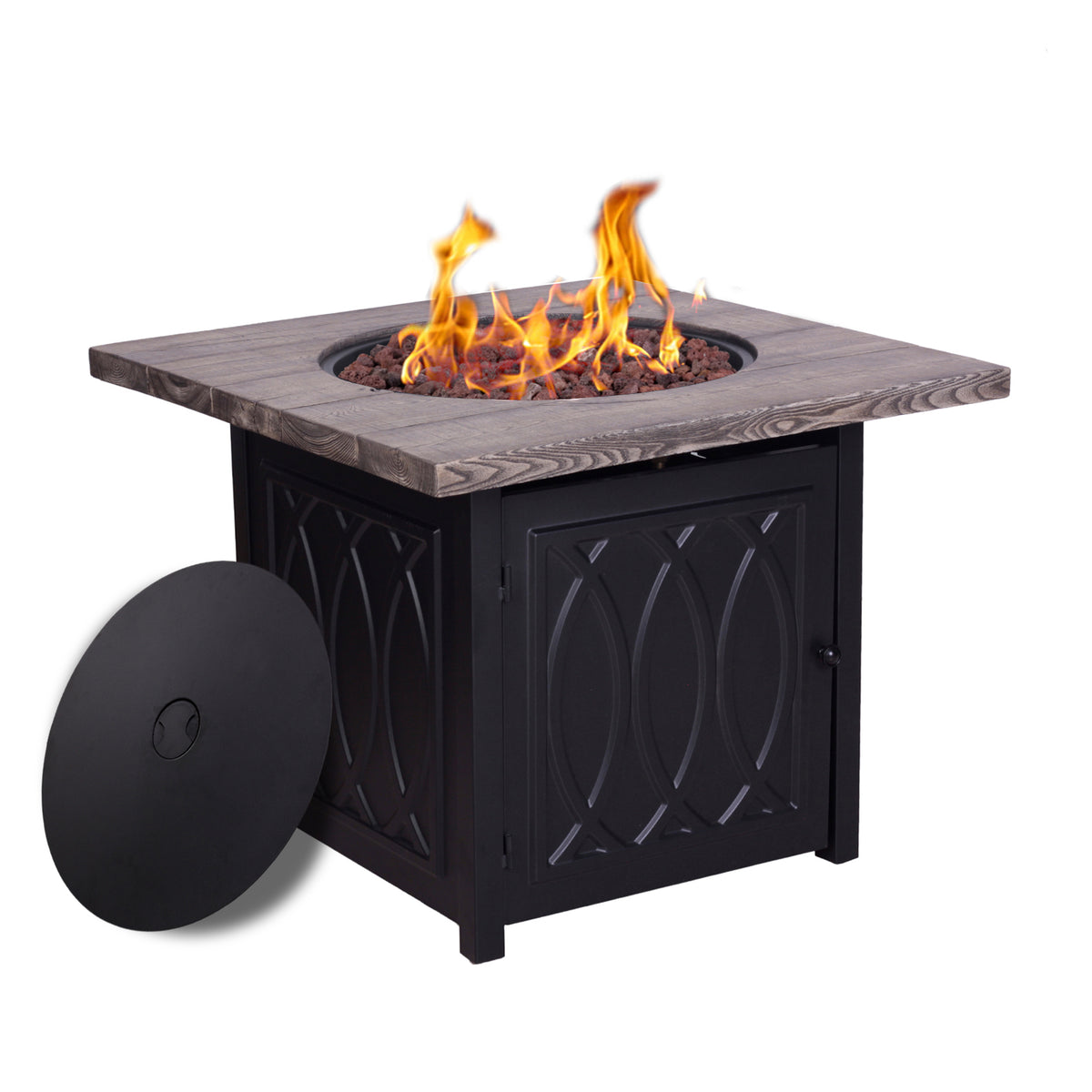 Faux Woodgrain Table top And Steel Base Propane Outdoor Fire Pit Table With Lid W2029120085-djyc