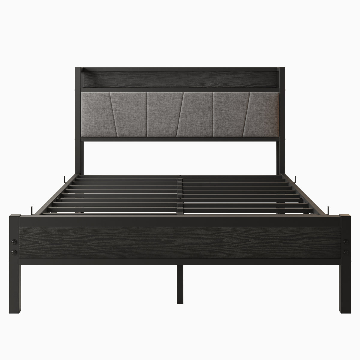 Full Size Bed Frame, Storage Headboard with Charging Station, Solid and Stable, Noise Free, No Box Spring Needed, Easy Assembly W840P179122-djyc