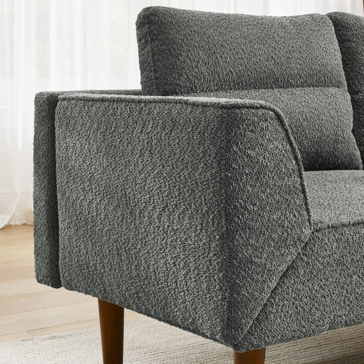 Convertible Futon Sofa Bed, Comfy Loveseat Sleeper Sofa with Adjustable Armrest, Strengthen Wood, Thick Padded Cushion, Small 2 Seater Couch for Living Room, Bedroom, Grey W487P180468-djyc