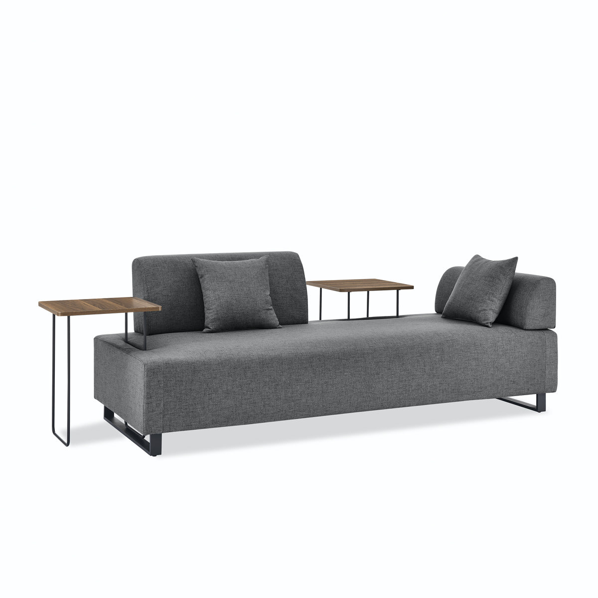 Linen Fabric 3 Seat Sofa with Two End Tables and Two Pillows, Removable Back and Armrest, Morden Style Upholstered 3-Seat Couch for Living Room W487139512-djyc