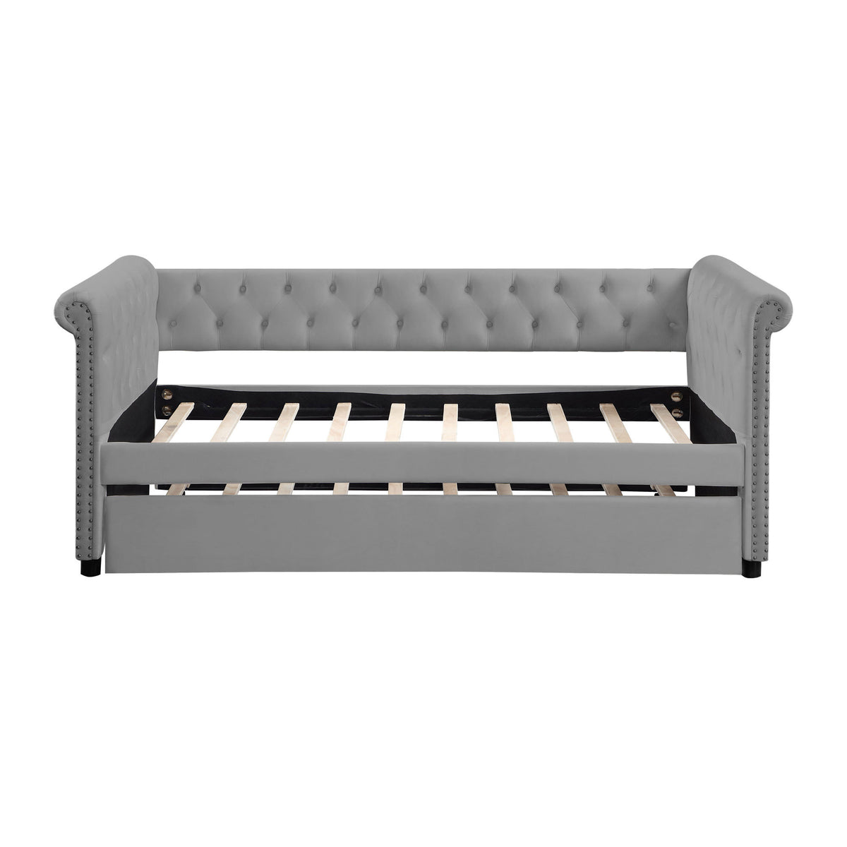 Daybed with Trundle Upholstered Tufted Sofa Bed, with Beautiful Round Armset Design, TWIN SIZE, Grey W876S00094-djyc