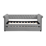 Daybed with Trundle Upholstered Tufted Sofa Bed, with Beautiful Round Armset Design, TWIN SIZE, Grey W876S00094-djyc