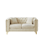 60-Inch Chenille Pull Buckle Design Sofa for Living Room,Buttons Tufted With Copper Nail Decoration Armrest, Modern Couch Upholstered Button And Metal Legs W834S00297-djyc
