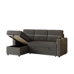 85 Inches Corduroy Sofa Bed, 3 Seater Sleeper Sofa with Storage Chaise, Square Handrail With Two Cup-holder And USB Charge Port, Pull Out Couch for Living Room W834S00270-djyc