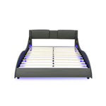 Queen Led Bed Frame Modern Faux Leather Upholstered Platform Bed Frame with RGB LED Lights and Headboard Wave Like Curve Low Profile Bed Frame,Wood Slats Support,Easy Assembly, Grey W487P169717-djyc