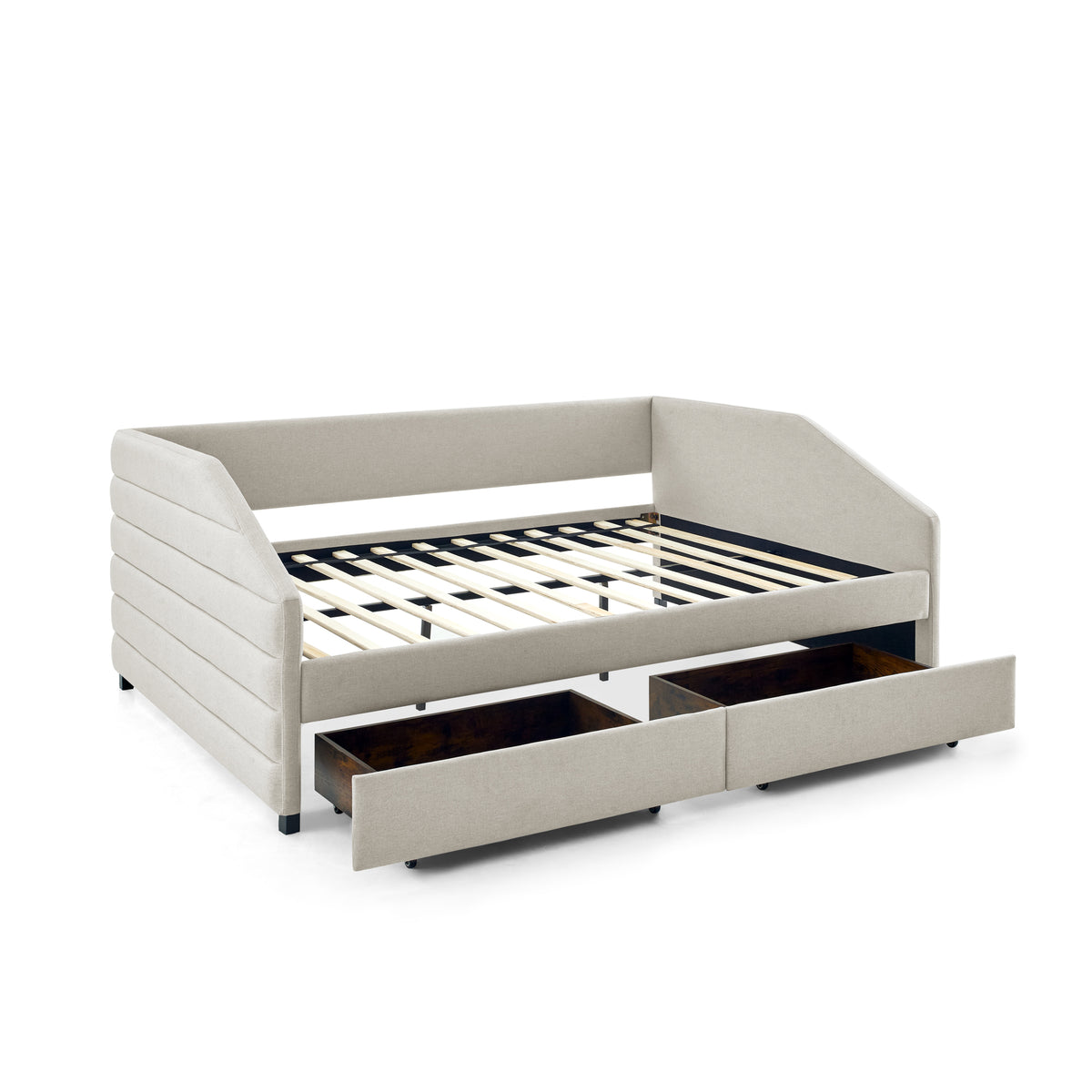 Queen Size Daybed with Two Drawers Trundle Upholstered Tufted Sofa Bed, Linen Fabric, Beige (88"x64.5"x34") W487S00176-djyc