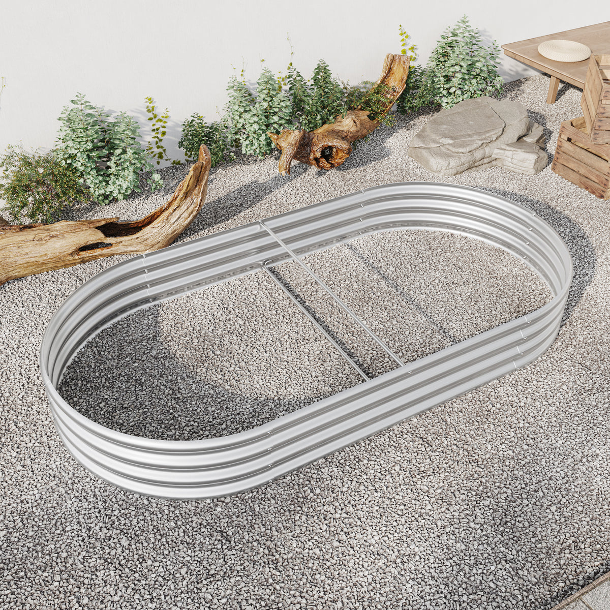 Raised Garden Bed Outdoor, Oval Large Metal Raised Planter Bed for for Plants, Vegetables, and Flowers - Silver W840102510-djyc