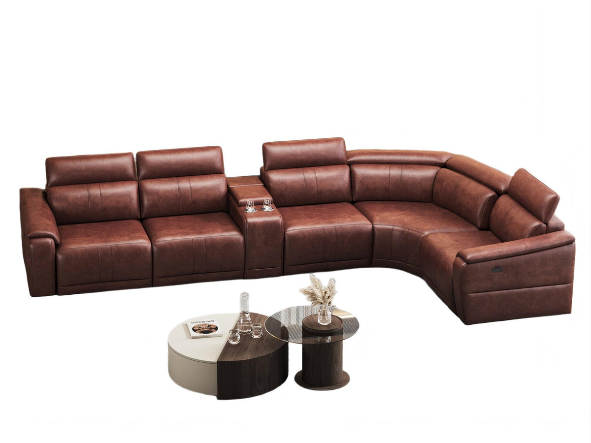 6-Piece Modular Leather Sofa with 2 Cup Holders,Comfortable Sectional Sofa Set for Living Room, Dark Brown-B347S00035