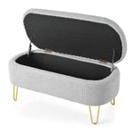 Oval Storage Bench for Living Room Bedroom End of Bed, Upholstered Storage Ottoman Entryway Bench With Metal Legs,Grey N769P195486G-djyc