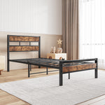 Twin Size Platform Bed Frame with Rustic Vintage Wood Headboard, Strong Metal Slats Support, No Box Spring Needed W840P144081-djyc
