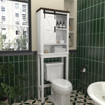 Over The Toilet Storage Cabinet, Farmhouse Above Toilet Storage Cabinet with Adjustable Shelves & Sliding Barn Doors, Organizers Over Toilet for Bathroom, Living Room, White W1347P183703-djyc