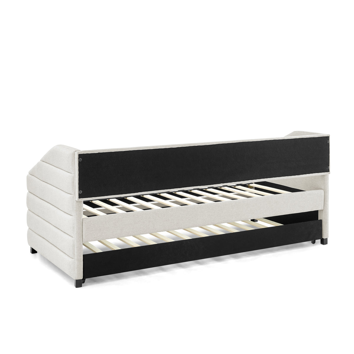 Twin Size Daybed with Trundle Upholstered Tufted Sofa Bed, Linen Fabric, Beige(82.5"x42.5"x34") W487S00174-djyc