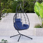 Egg Chair with Stand Indoor Outdoor Swing Chair Patio Wicker Hanging Egg Chair Hanging Basket Chair Hammock Chair with Stand for Bedroom Living Room Balcony W87437581-djyc