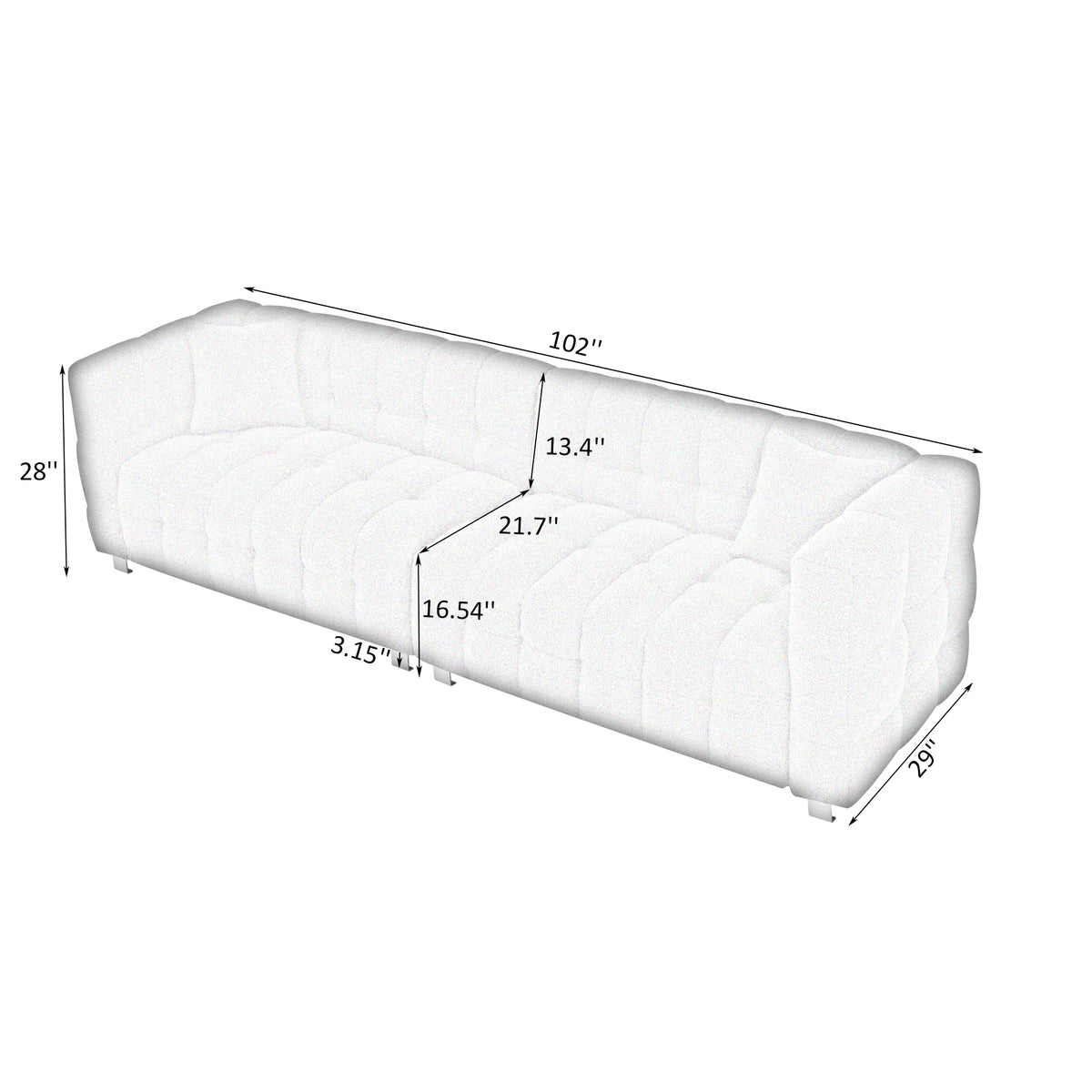 Spacious 102-Inch Beige Teddy Fleece Sofa for Living Room, Bedroom, or Apartment - Comes with Two Comfy Throw Pillows & Supported by Sturdy Hardware Feet W1278S00021-djyc