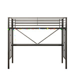 Twin Metal Loft Bed with Desk, Power Outlet and LED Lighted , Safety Guard & Ladder, No Box Spring Needed, Black W840P192240-djyc