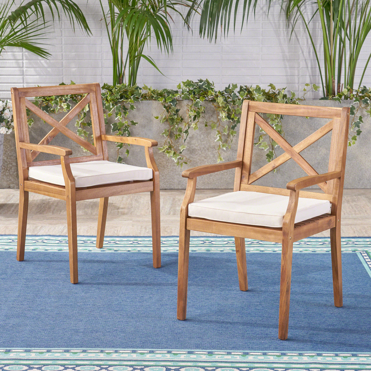 PERLA DINING CHAIR,2PCS with 2 Cream Cushions,for Backyard, Poolside, Garden N762P251938A-djyc