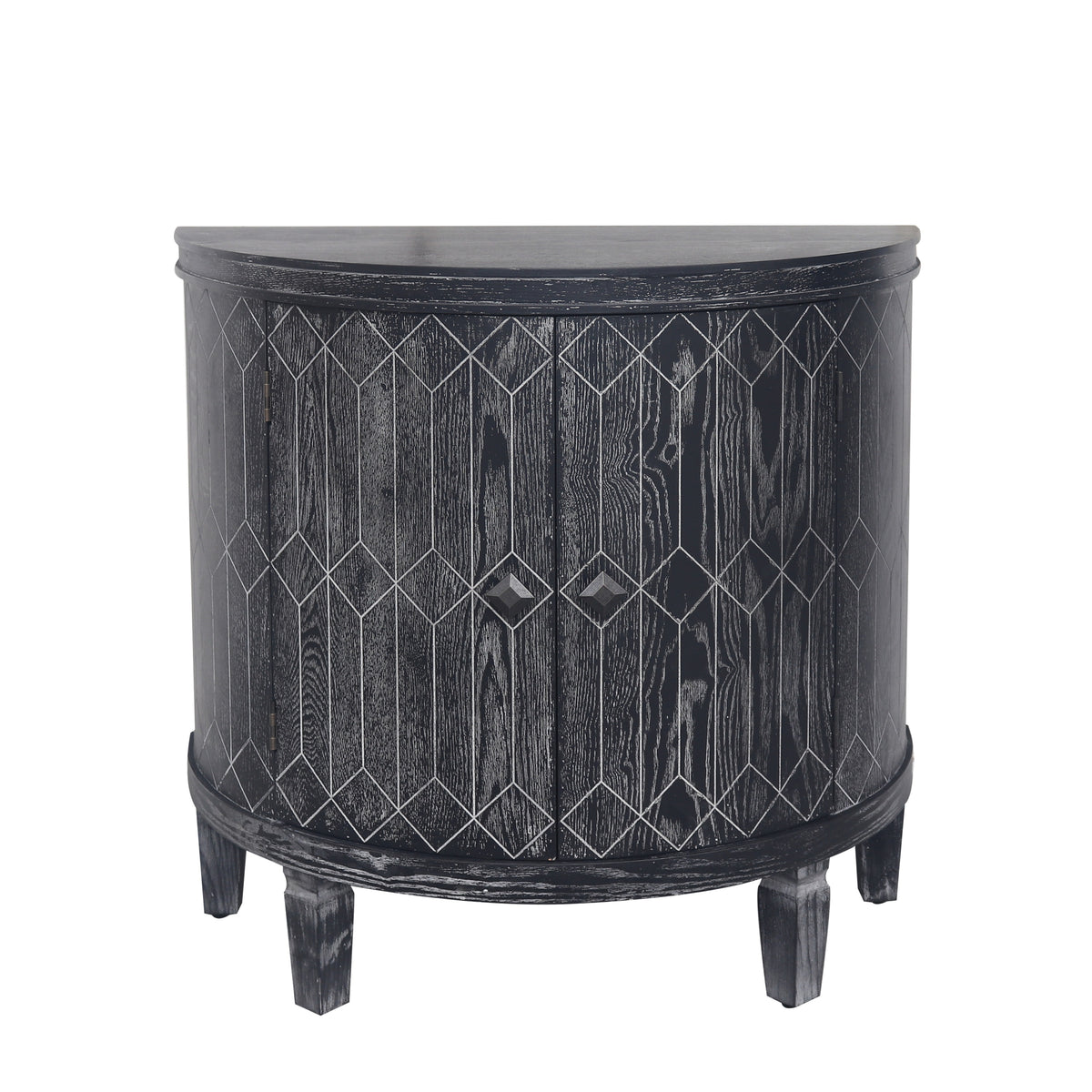 Accent Cabinet Modern Half-moon 2 Door Wooden Cabinet Storage Cabinet Solid Wood Veneer with Featuring Two-tier Storage, for Living Room, Hallway, Entryway and Dining Room, Painted in Black W1435123214-djyc