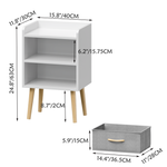 2PC Nightstand With Collapsible Fabric Drawer, 2-Tier Storage End Table, Wood Side Table with Storage Cabinet for Bedroom, Living Room - White W808P204530-djyc