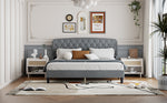 King size Adjustable Headboard with Fine Linen Upholstery and Button Tufting for Bedroom,Wave TopLIGHT GREY W1793140473-djyc