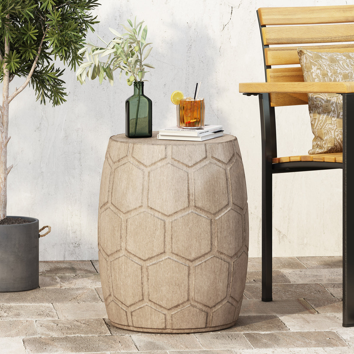 Outdoor LightWeight Concrete Side Table, 73443-djyc