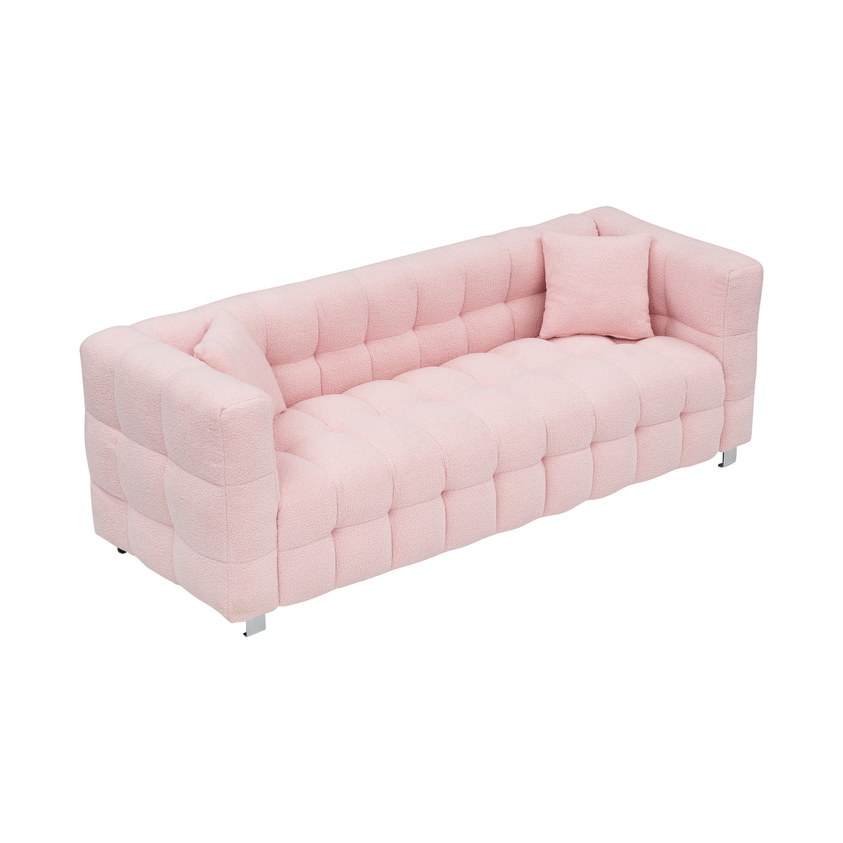 Stylish Addition: Pink Teddy Fleece Sofa - 80 Inch, Perfect for Living Room or Bedroom, Complete with Two Throw Pillows and Sturdy Hardware Foot Support W1278141689-djyc