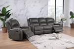 Modern 2pc Living Room Set 1x Sofa 1x Recliner Horizontal And Light Vertical Tufting Cushion Backrest Square Armrest Smoke Finish Primary Living Room Furniture-B011S02368