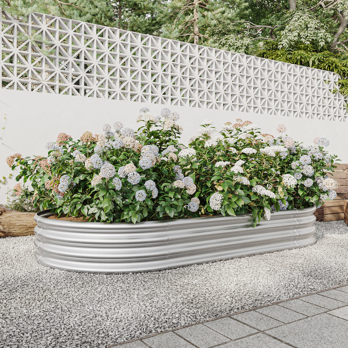Raised Garden Bed Outdoor, Oval Large Metal Raised Planter Bed for for Plants, Vegetables, and Flowers - Silver W840102510-djyc
