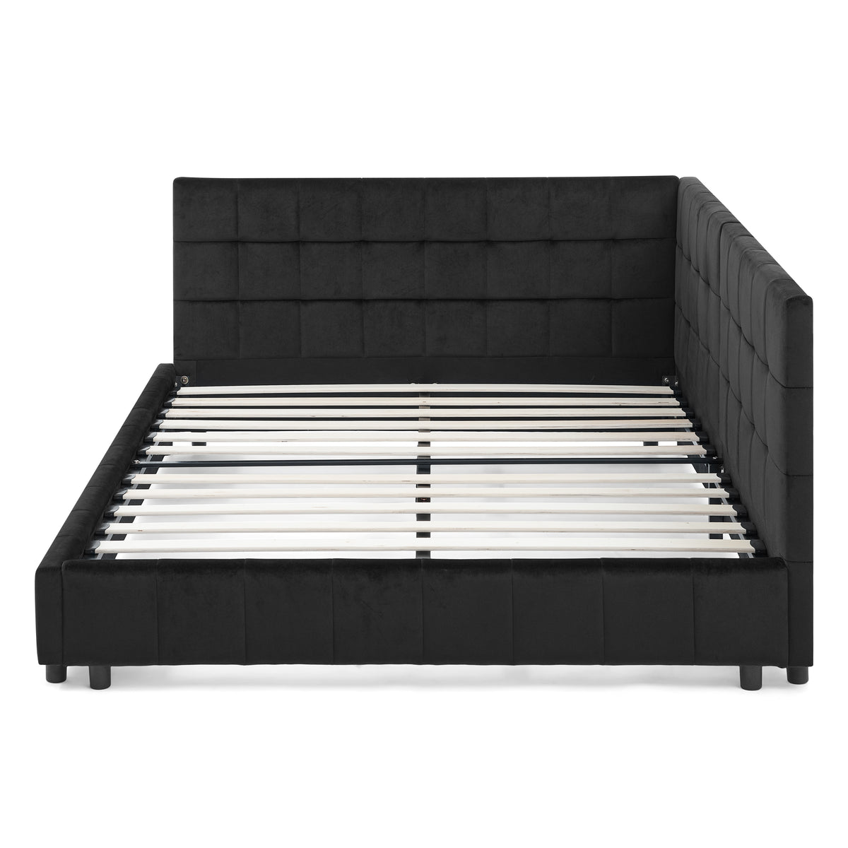 Full Size Upholstered TuftedBed Frame, Sofa Bed Frame with Comfortable Backrest and Armrests, Full Size Bed for Bedroom, Living Room,Velvet, Black(80.5''*59''*30.5'') W487S00222-djyc