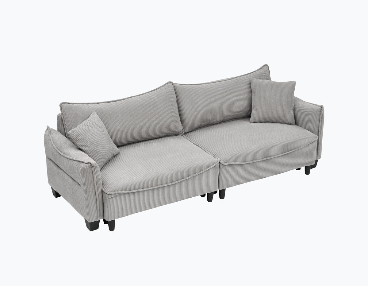 Sofa with Grey Corduroy Fabric, Convertible to Sofa Bed with Two Throw Pillows: Perfect for Living Rooms & Versatile Spaces W1278S00041-djyc