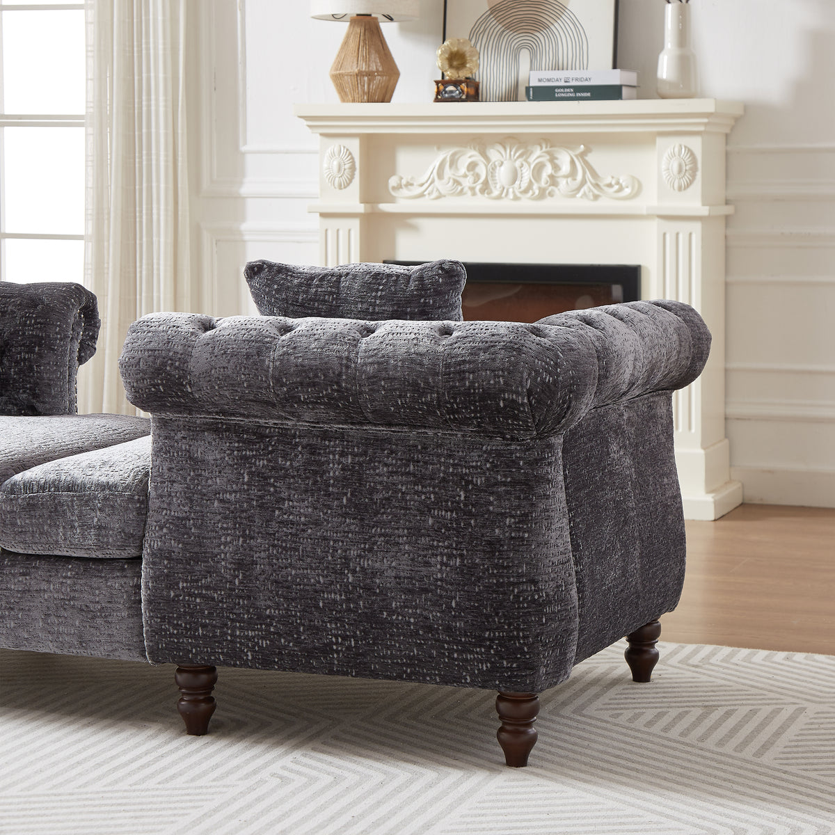 81-inch Chenille Face-to-face Chaise Lounge with Two Pillows,Nailhead trim,Button Tufted Design and Rolled Arms for Lounge, Living room and Office W834S00316-djyc