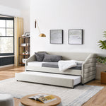 Twin Size Daybed with Trundle Upholstered Tufted Sofa Bed, Linen Fabric, Beige(82.5'x42.5'x34') W487S00174-djyc