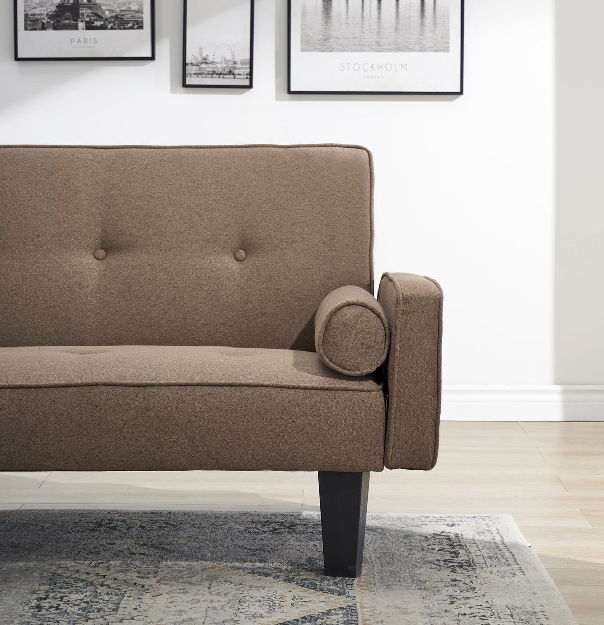 Sofa Meets Bed: A 72" Beige Cotton Linen Convertible Sofa Bed with Two Bonus Pillows, Ideal for Family Living Rooms W127846489-djyc