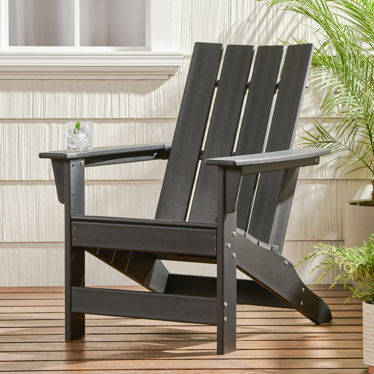 High-Density Resin Adirondack Chair – Durable, Water-Resistant, Easy to Clean, Rustic Meets Modern Style 68172.00BLK-djyc