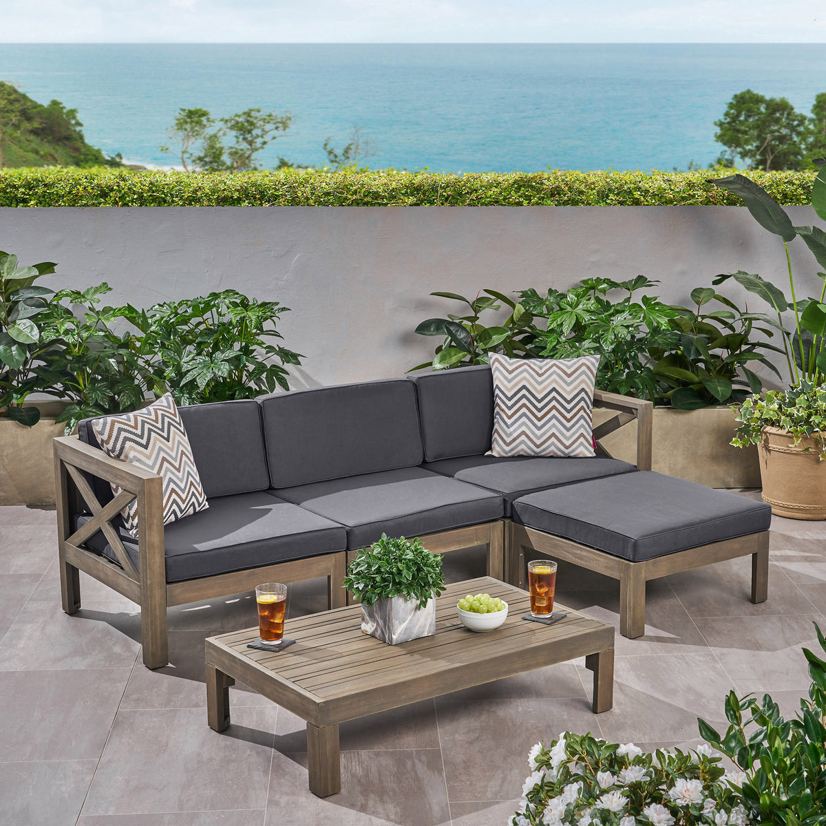 Spacious Acacia Wood Outdoor Sofa Set with Water-Resistant Cushions and Large Seating Area 63714.00GDGRY-djyc