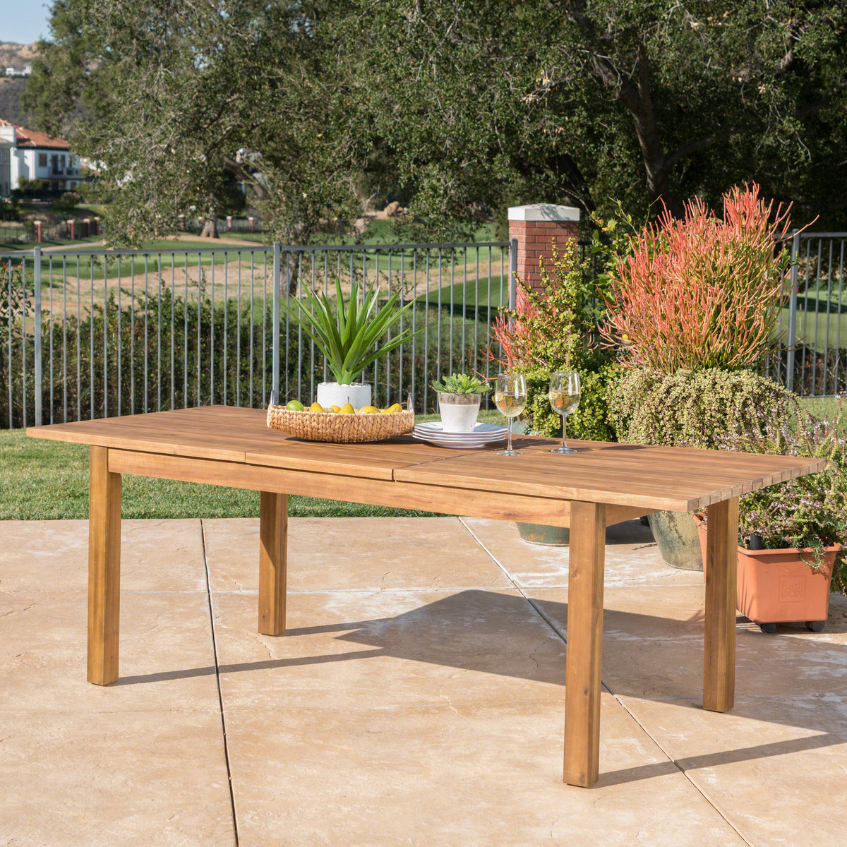 Rustic Acacia Wood Expandable Dining Table – Stylish Slat Design for Outdoor Comfort 60322-djyc